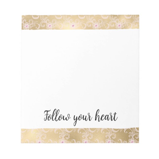 Elegant Rosa och Guld Blommigt Snöre Anteckningsblock (Framsida)