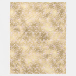 Elegant Rosa och Guld Blommigt Snöre Fleecefilt