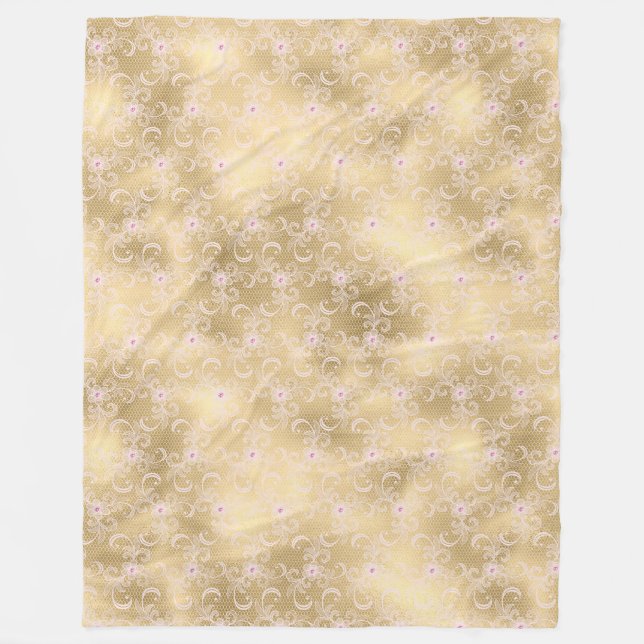 Elegant Rosa och Guld Blommigt Snöre Fleecefilt (Framsidan)