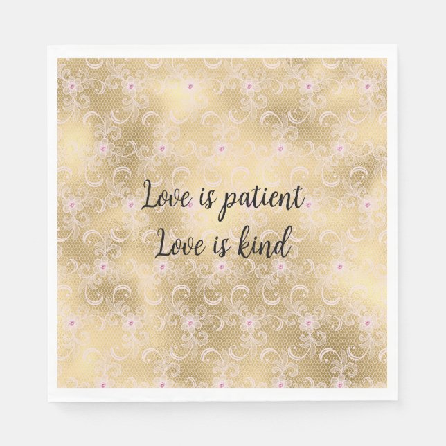 Elegant Rosa och Guld Blommigt Snöre Pappersservett (Framsidan)