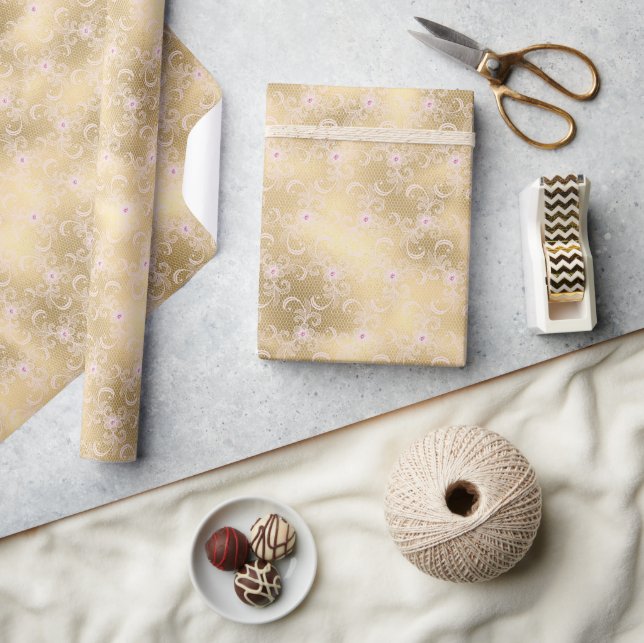 Elegant Rosa och Guld Blommigt Snöre Presentpapper (Hantverk)