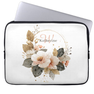 Elegant Rosa och Guld Blommigt Utandning, eget nam Laptop Fodral