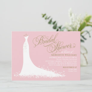 Elegant Rosa och Guld Bröllop Gown Möhippa Inbjudningar