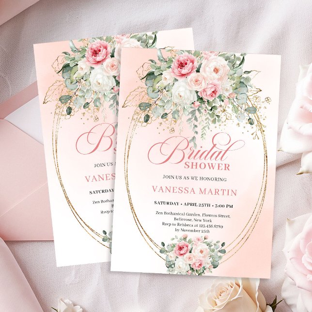 Elegant Rosa och Guld Bröllopsfestinbjudan Inbjudningar (Chic Blush and Gold Bridal Shower Invitation)