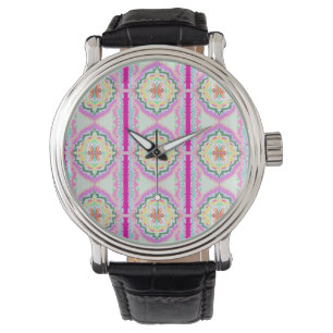 Elegant rosa och guld geometriskt blomster mönster armbandsur