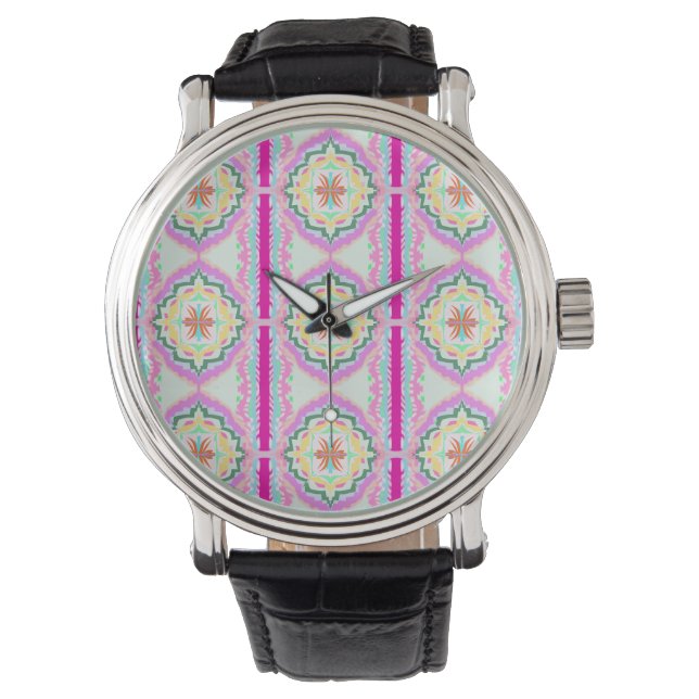 Elegant rosa och guld geometriskt blomster mönster armbandsur (Framsida)