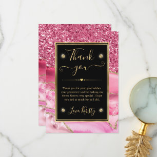 Elegant rosa och guld glitter agat Sweet 16 Tack Kort