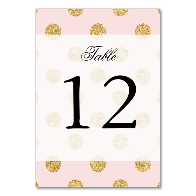 Elegant Rosa och Guld Glitter Polka dots Mönster Bordsnummer (Framsidan)