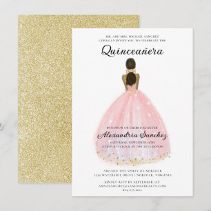 Elegant Rosa och Guld Glitter Quinceanera Inbjudningar