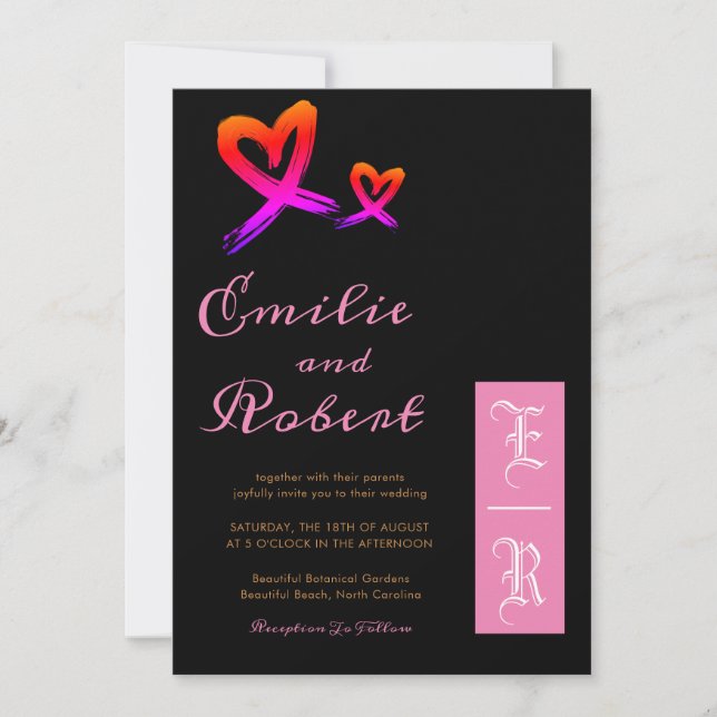 Elegant Rosa och Guld Hjärtmonogram Bröllop Inbjudningar (Framsida)