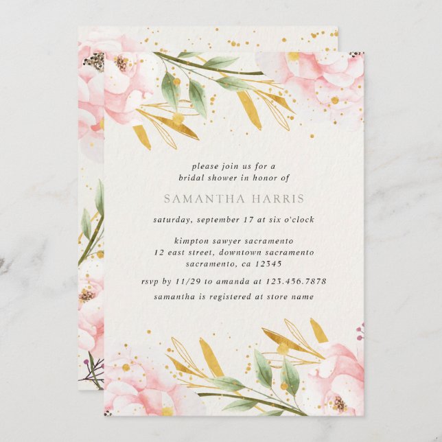 Elegant Rosa och Guld Möhippa Inbjudningar (Fram/baksida)