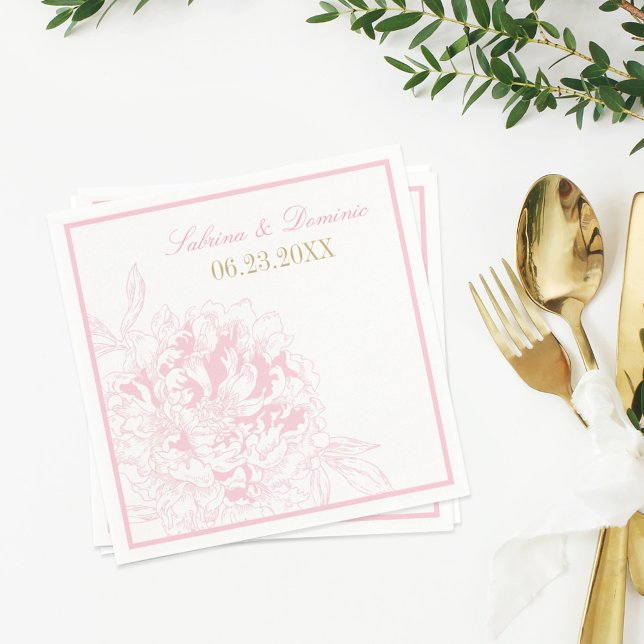 Elegant Rosa och Guld Pion Bröllop Pappersservett (Skapare uppladdad)