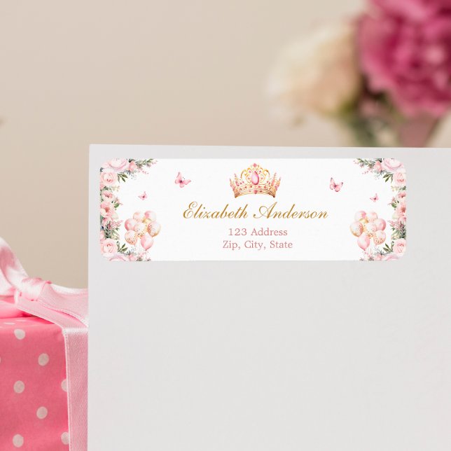 Elegant Rosa och Guld Princess Returadress Returadress Etikett (Skapare uppladdad)