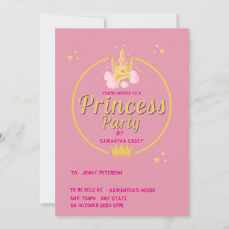 Elegant Rosa och Guld Prinsessparty Inbjudan