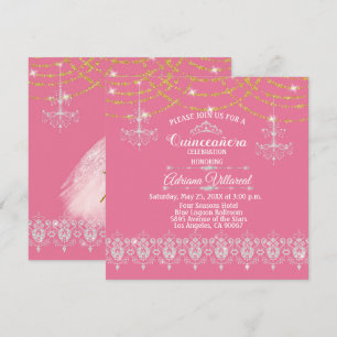 Elegant Rosa och Guld Quinceañera Inbjudningar