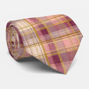 Elegant rosa och guld rutig gingham-mönster slips