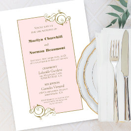 Elegant  Rosa och Guld Simple Bröllop Inbjudningar