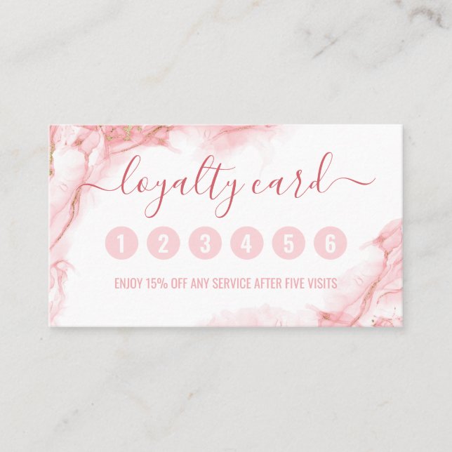 Elegant Rosa och Guld Vätskefärg Bläck Lojalitetskort (Framsida)