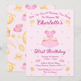 Elegant rosa och guld vattenfärg prinsess Teasdags Inbjudningar