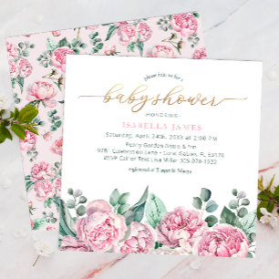 Elegant Rosa och Guld Watercolor Girl Baby S Inbjudningar