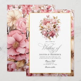 Elegant rosa och guldblommig design inbjudningar