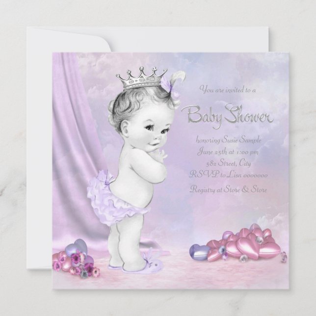 Elegant Rosa och Lila Baby Shower Inbjudningar (Framsida)