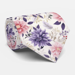 Elegant Rosa och Lila Blommigt Neck Tie Slips