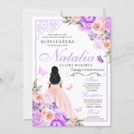 Elegant Rosa och Lila Blommigt Quinceanera Birthda Inbjudningar
