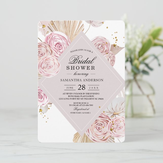 Elegant Rosa och Lila Blommigt Ram Inbjudningar (Stående Fram)