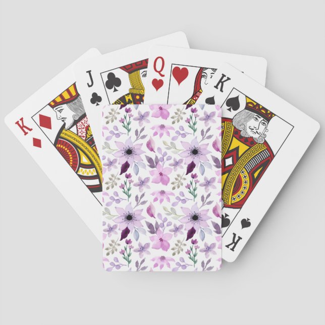 Elegant rosa och lila blommönster casinokort (Baksidan)
