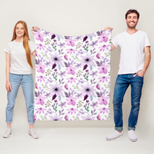 Elegant rosa och lila blommönster fleecefilt
