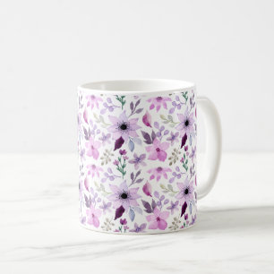 Elegant rosa och lila blommönster kaffemugg
