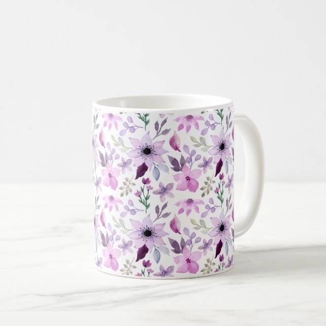 Elegant rosa och lila blommönster kaffemugg (Framsida höger)