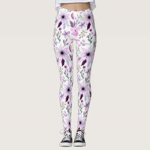 Elegant rosa och lila blommönster leggings