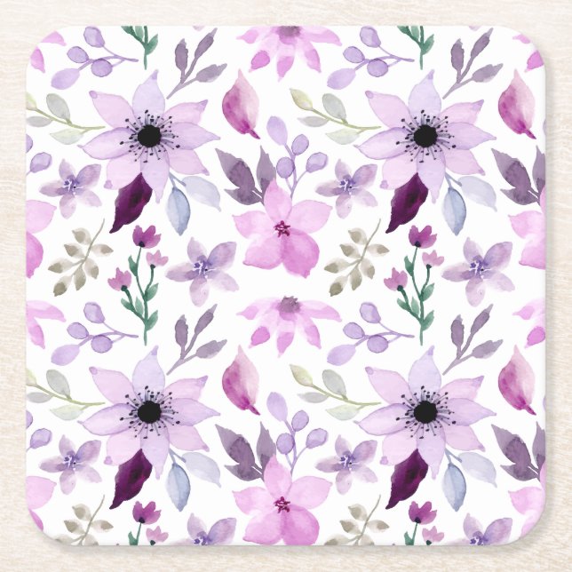 Elegant rosa och lila blommönster underlägg papper kvadrat (Framsidan)