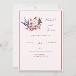 "Elegant rosa och lila bröllopsblomma" Inbjudningar