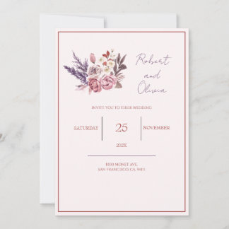 "Elegant rosa och lila bröllopsblomma" Inbjudningar