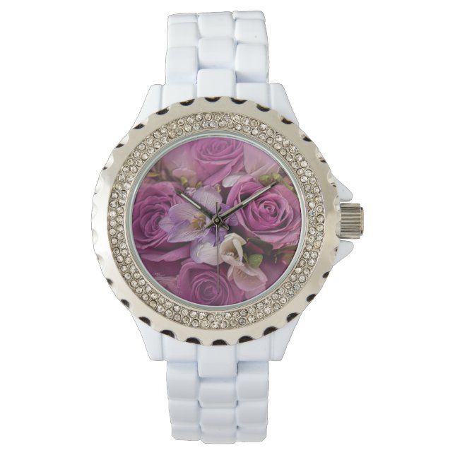 Elegant Rosa och Lila Bukett med rosor Watch Armbandsur (Framsida)
