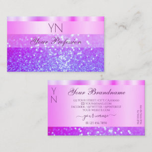 Elegant Rosa och Lila Moukling Glitter Monogram Visitkort