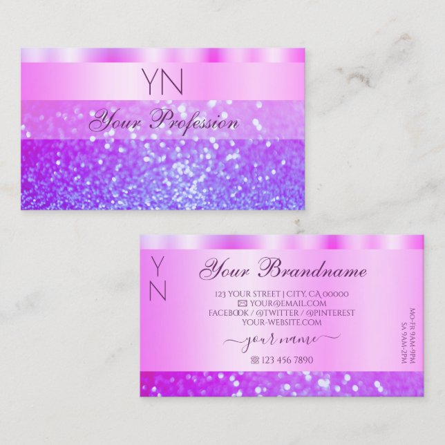 Elegant Rosa och Lila Moukling Glitter Monogram Visitkort (Fram/baksida)