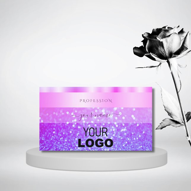 Elegant Rosa och Lila Sparkling Glitter Add Logoty Visitkort (Skapare uppladdad)