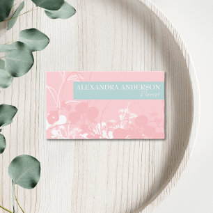Elegant Rosa Och Ljust Gråaktig Cyan Blommig Minim Visitkort
