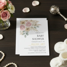 Elegant Rosa och Neutral Blommig Bebis Shower 
