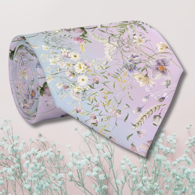 Elegant Rosa och Periwinkle Blommigt Bröllop Neckt Slips (Skapare uppladdad)