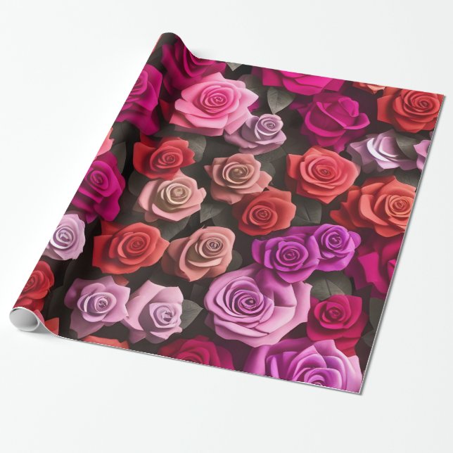 Elegant Rosa och Röda Blommigten Ro Presentpapper (Utrullad)