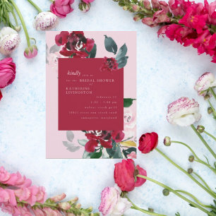 Elegant Rosa och rödBlommigt Möhippa Inbjudningar