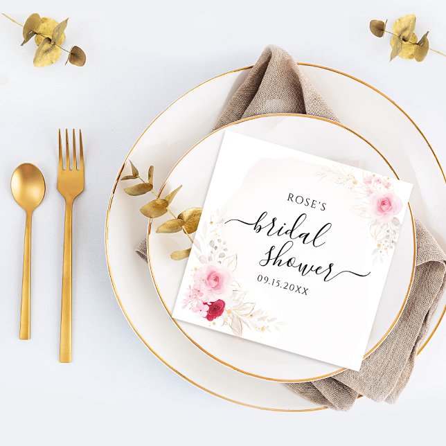 Elegant Rosa och rödBlommigt Möhippa Pappersservett (Skapare uppladdad)