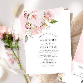 Elegant rosa och rosablommig bröllopsinbjudan inbjudningar