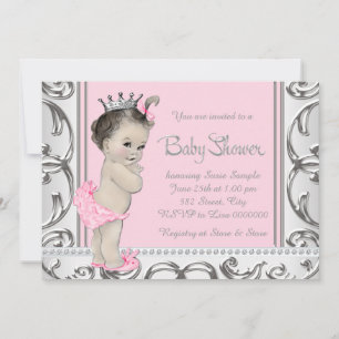 Elegant rosa och silver baby shower inbjudningar