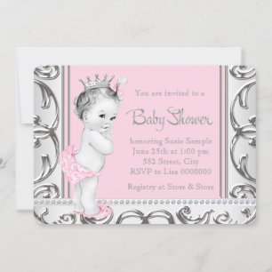Elegant rosa och silver baby shower inbjudningar